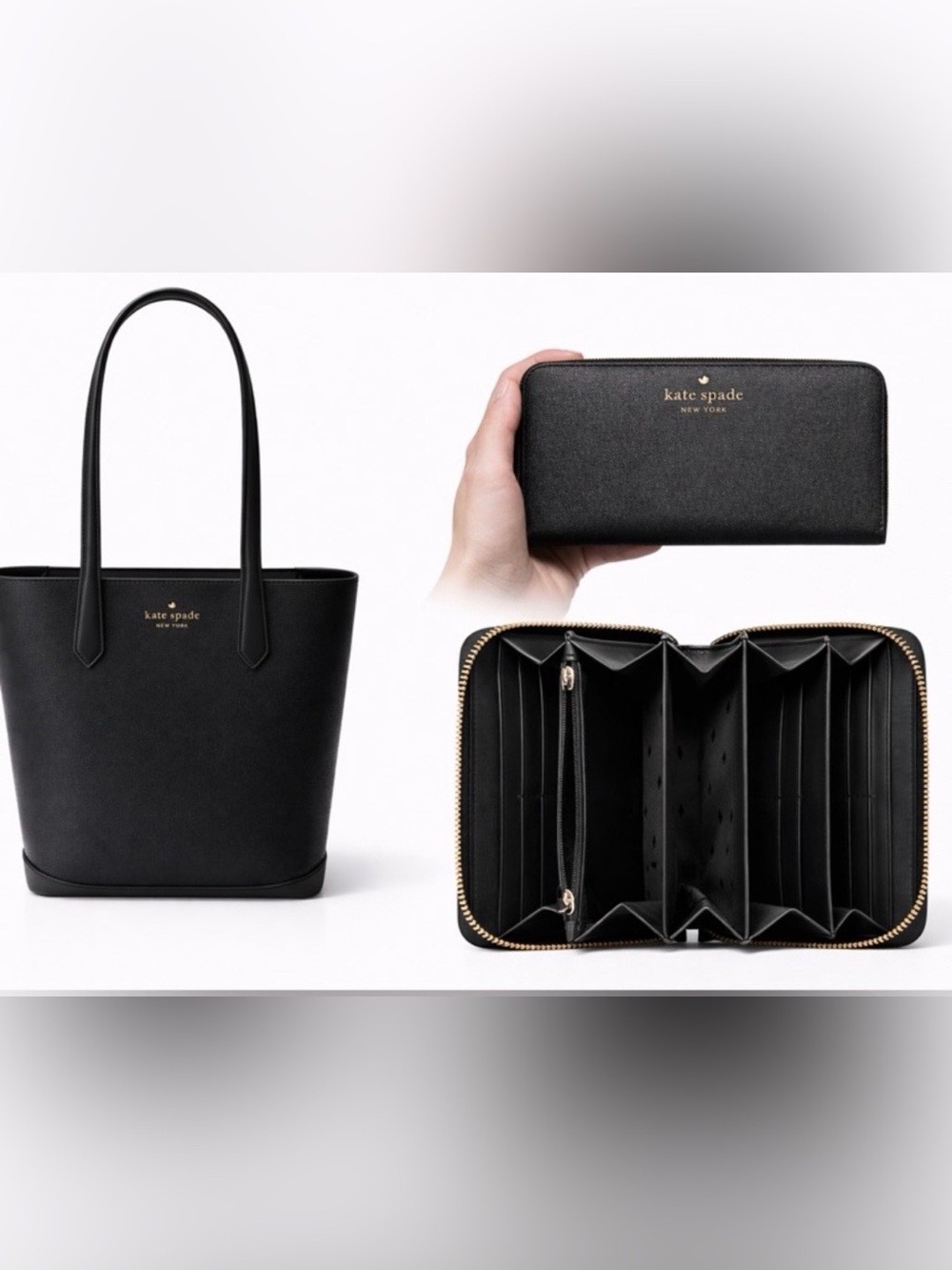 Kate Spade Black Leather Tote & Wallet Set NEW WITH TAGS Minimalist Classic